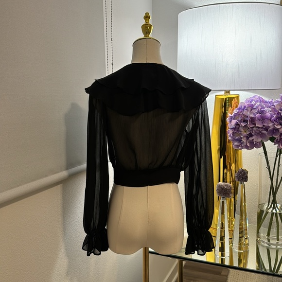 BLACK MESH CLASSY RUFFLE TOP SIZE S - Picture 3 of 4